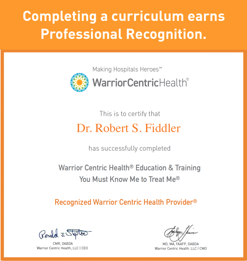 WCH certificate to Dr. Robert S. Fiddler